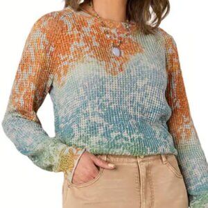 Democracy Puff Sleeve Crew Neck Sweater Ombre Colors Cute